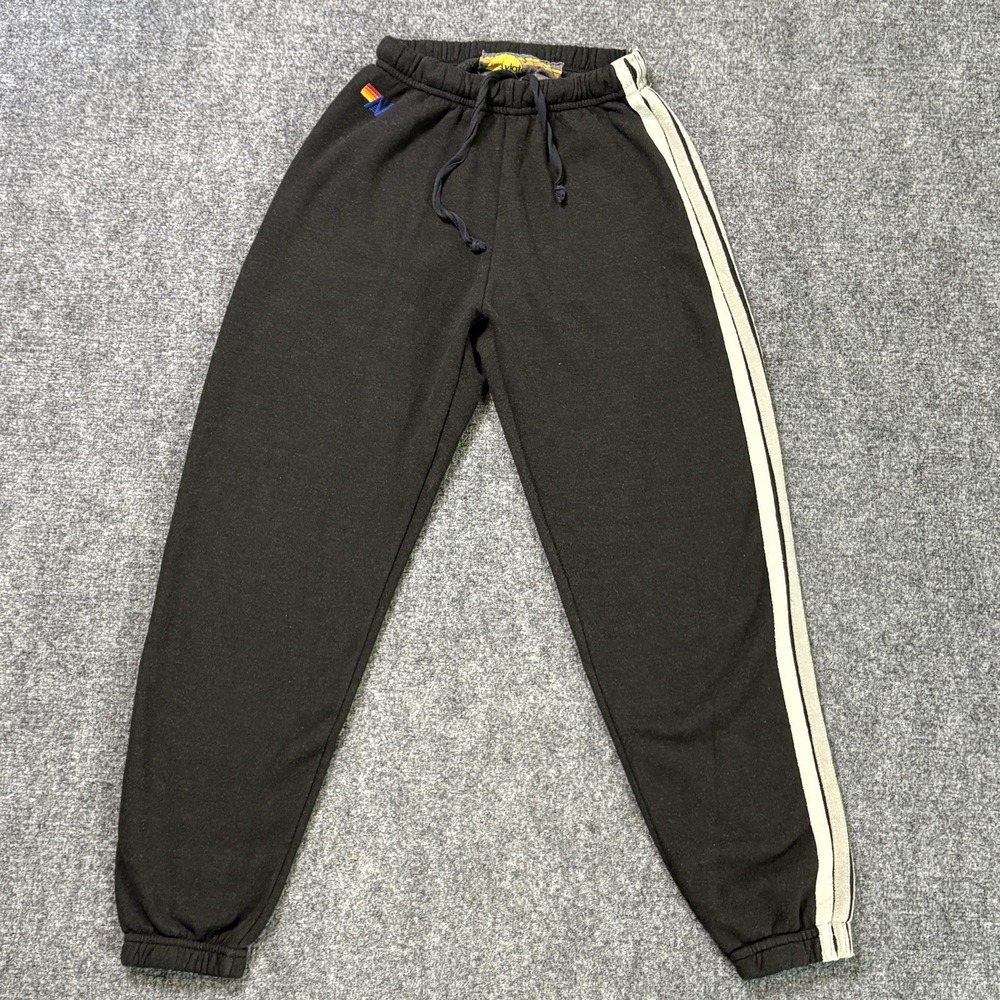 Aviator Nation Sweatpants Women's Small Black Gray Striped Preppy Beach USA
